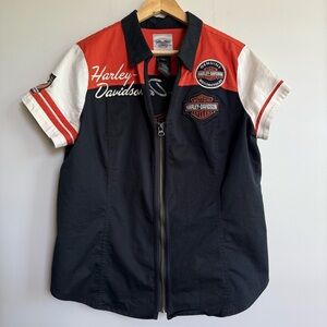 Harley-Davidson 
Orange/B
Women's Classic Colorblock Zip-Front Shirt
Size 1W
EUC